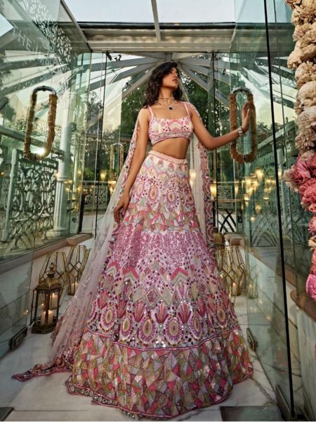 Pink Most Beautiful Latest Sequins Work Lehenga Collection 