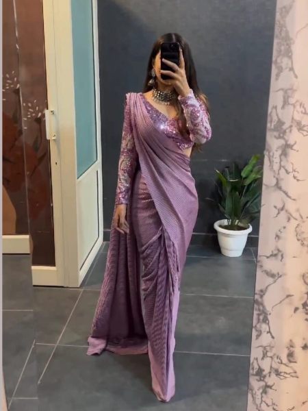 Premium Chinon Silk With Full Heavy Crush Work Saree Ready To Wear Saree 