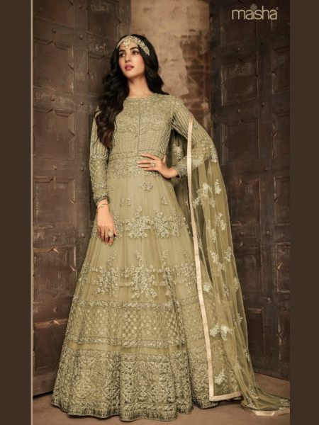  Premium heavy net designer gown style fancy party wear anarkali gown cum salwar suit maisha 7201 color 