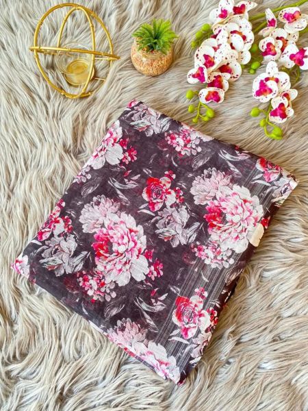  Premium Linen Flower Digital Printed Saree  