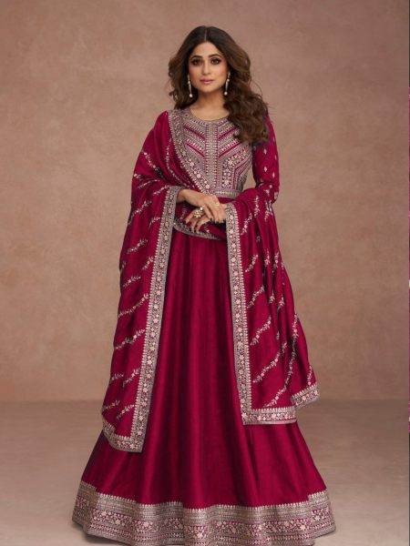 Premium Silk With Sequence Embroidery Work Anarkali Gown   Dupatta 