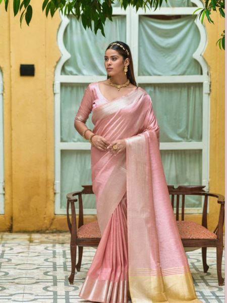 Premium Soft Linen Silk Saree With Beautiful Zari Weaving Work 