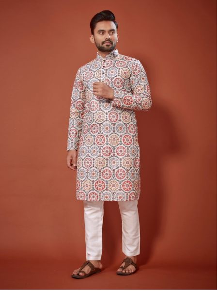Presenting Cotton Straight Men s Lucknowi Chikankari Digital Print  Kurta  payjama 