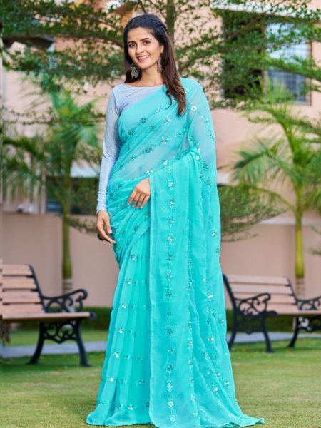 Presenting New Beautifull Georgette Saree With Embroidery Work 