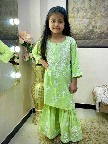 PRESERNTING NEW DESIGNER RAYON COTTON EMBROIDERY WORK TOP WITH SHARARA FOR KIDS 