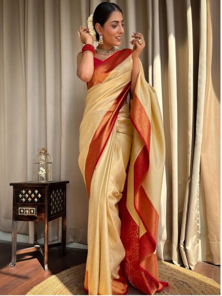 Pure Banarasi Copper Zari Weaving Soft Silk Saree 