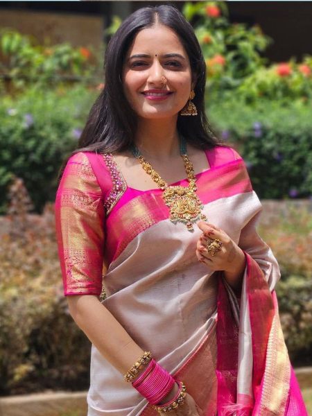 Pure Banarasi Soft Silk Saree With Golden   Silver Zari Weaving  