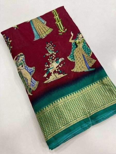 Pure Binni Crepe Printed Dola Silk Saree 