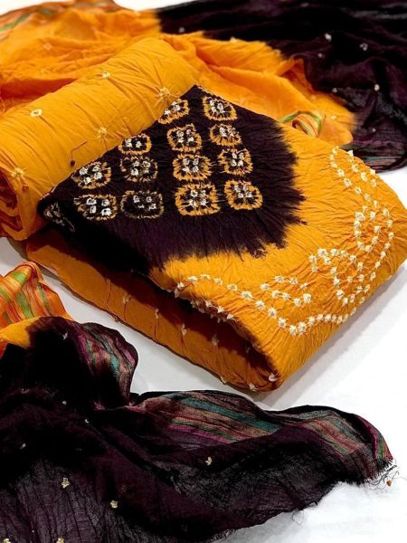 Pure Cotton Bandhni Unstitched Dress Material Bandhani Dress Material