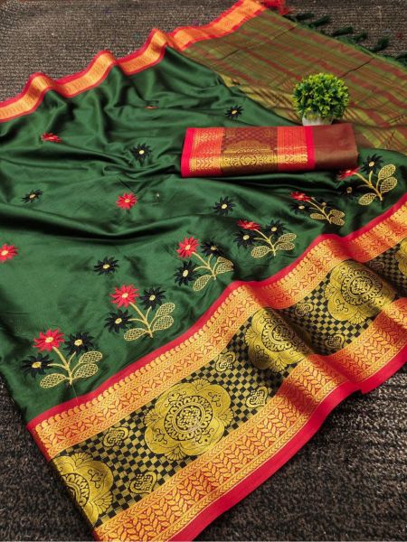 Pure Cotton Silk Saree With Embroidery Work  