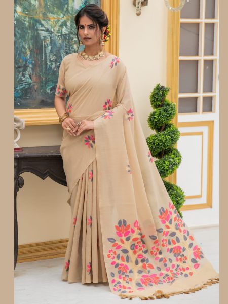 Pure linen saree with Beautiful colourful woven Pallu Linen Sarees Wholesale