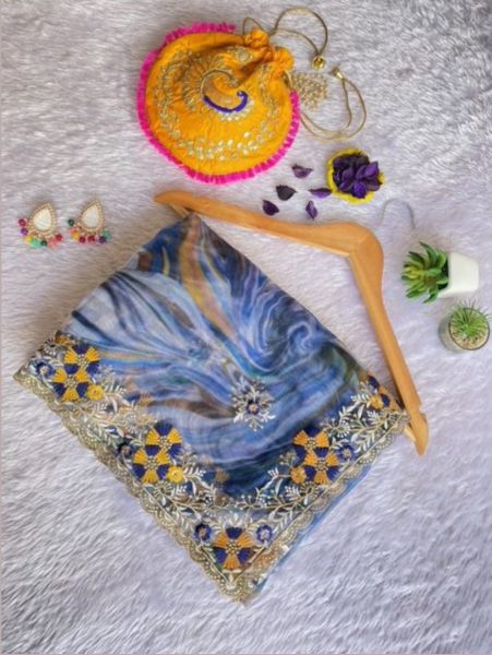 Pure Organza Saree With Multicolour Thread Embroidery Work  