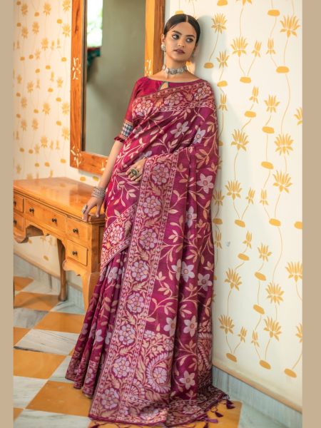 Pure Tussar silk jamdani weaving saree 