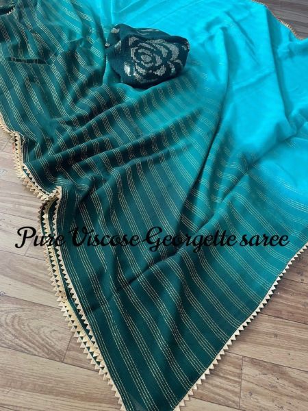Pure Viscose Georgette saree with Weaving Golden Linens 