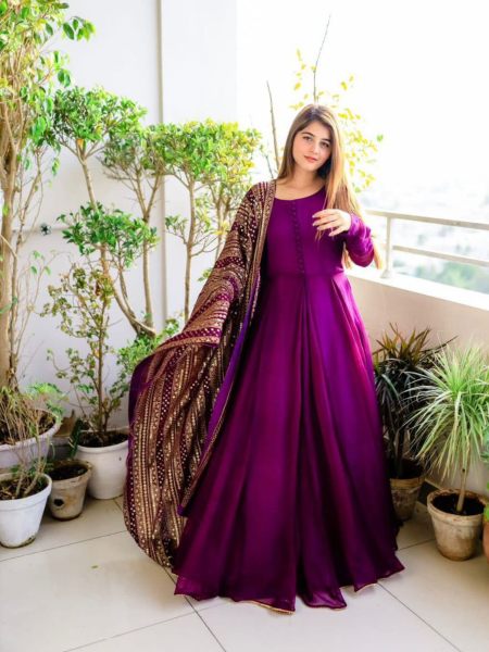 Purple Color Faux Georgette Gown With Sequence Work Dupatta 