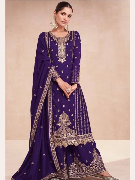 Purple Color Vichitra Silk Plazzo Suits  Salwar Kameez