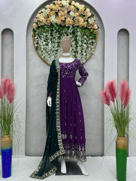 Purple Georgette Embroidered Anarkali Dress 