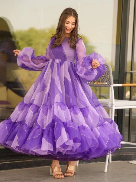 Purple Tabby Organza Anarkali Gown  