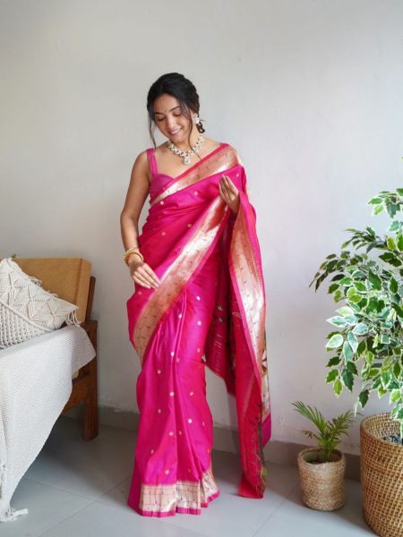Designer Golden Zari Weaving Paithani Silk Saree  