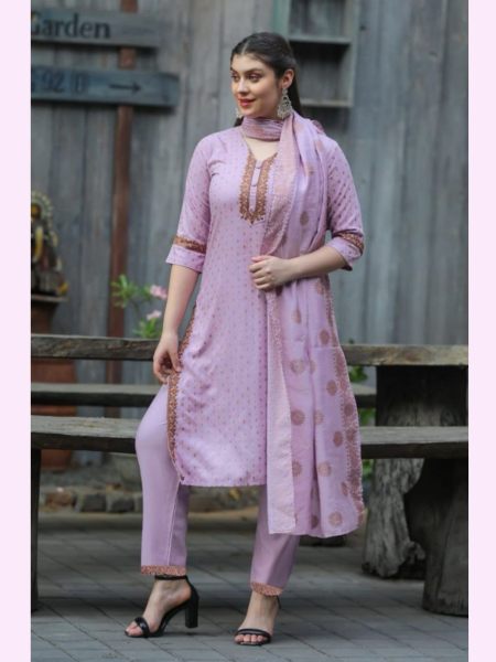 RAYON WITH NECK EMBROIDERY WORK READYMADE SUITS SET 