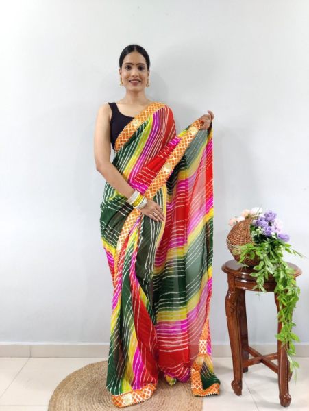 Readymade Laheriya Printed Saree for Ladies Ready To Wear Saree 