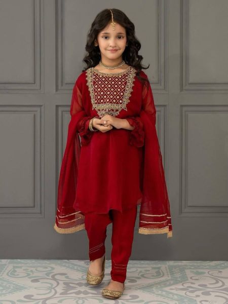 Red Color Embroidery Work Girls Dress  