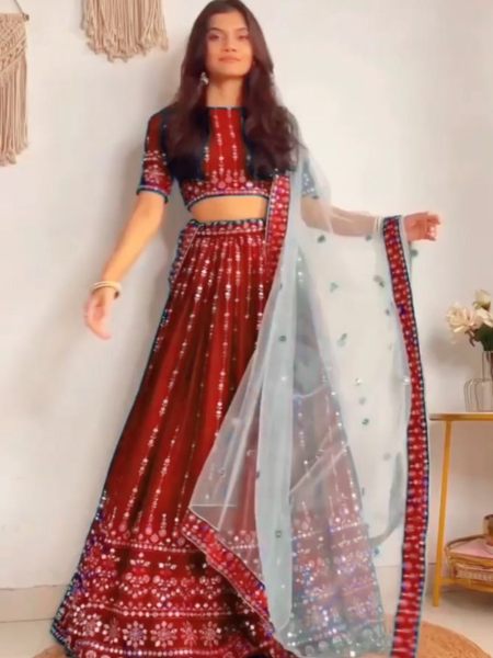 Red Georgette Embroidered With Sequnce Work Party Wear Lehenga Choli With Dupatta 