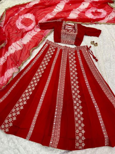 Red Navratri Special Georgette Thread   Sequins Work Choli 