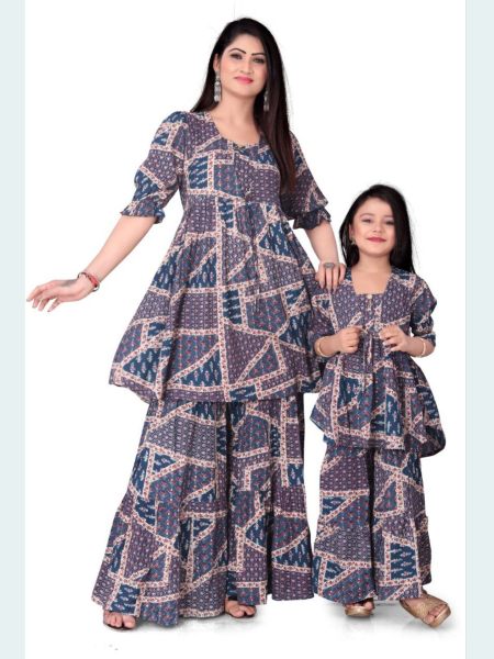 Reyon Printed Mother Daughter  Designed Beautiful Co ord Set Combo 