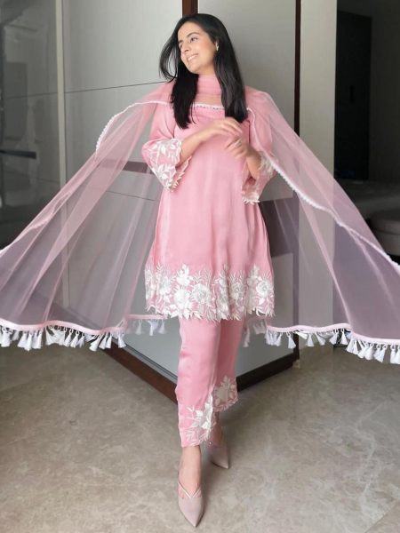 Rose Pink Flona Silk Suit With Heavy Embroidery Work  