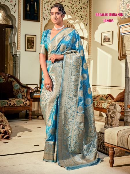 Rozy Silk Banarasi Butta Silk with Zari Weaving Pastel Color Saree 
