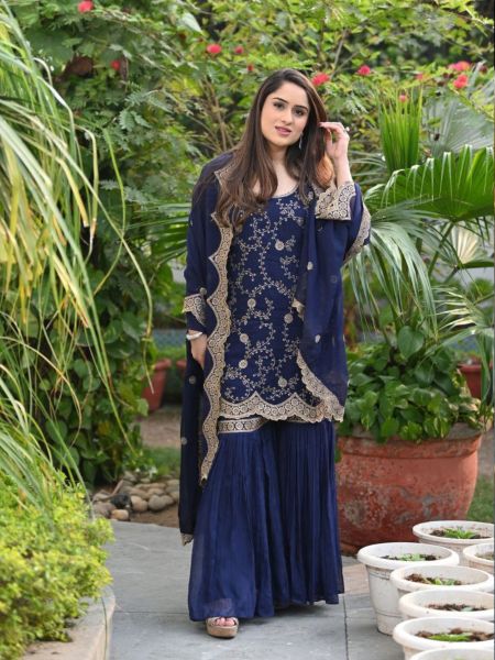 Sequence Embroidery Work Fox Georgette Plazzo Suit  
