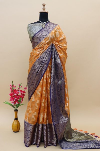 Silk Blend Banarasi Saree With Blouse 