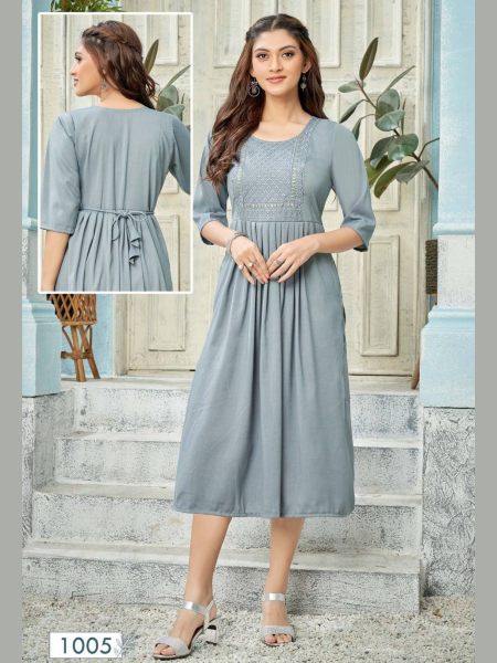 Silk Slub With Embrodery kurti by Royal export  