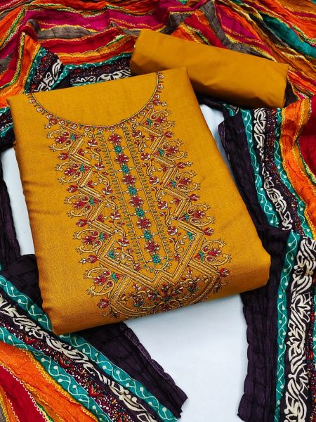 SLUB COTTON KASMIRI  WORK  DREES MATERIAL SUIT Punjabi Dress Materials Wholesale