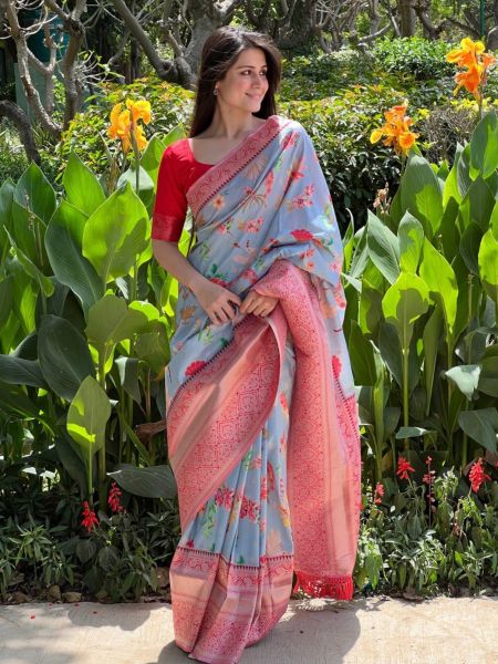 Soft Banarasi Silk Saree With All Over Beautiful Floral Print 