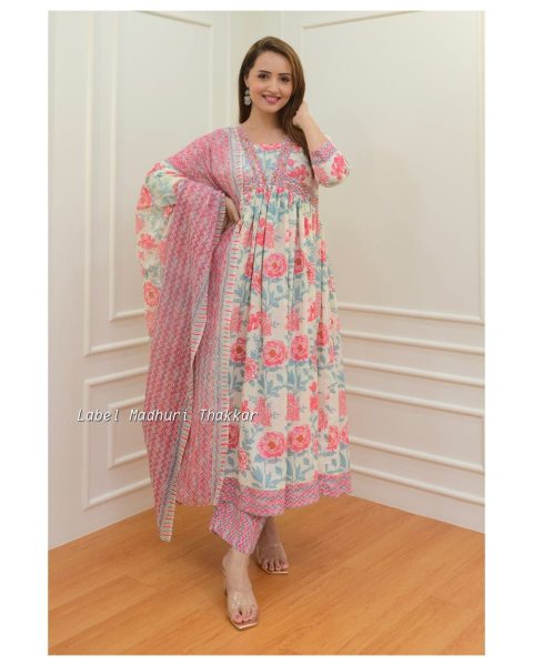 Soft Cotton Afghani Anarkali Suit Set 