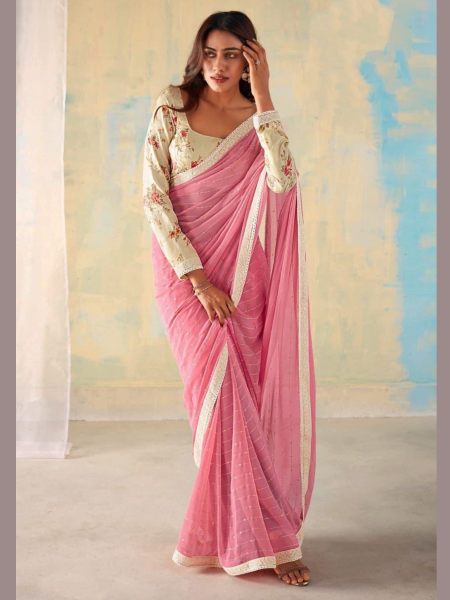  Soft Georgette Fancy  Designer Saree With Printed Blouse 