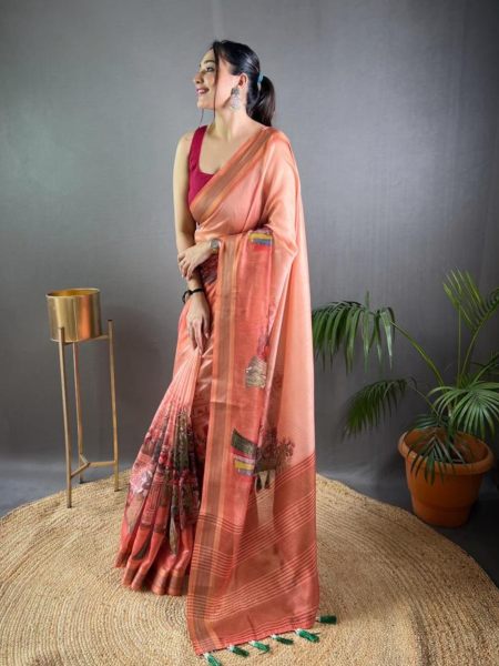 Soft Kashmiri Pashmina silk weaving Saree With Kalamkari Digital Print 