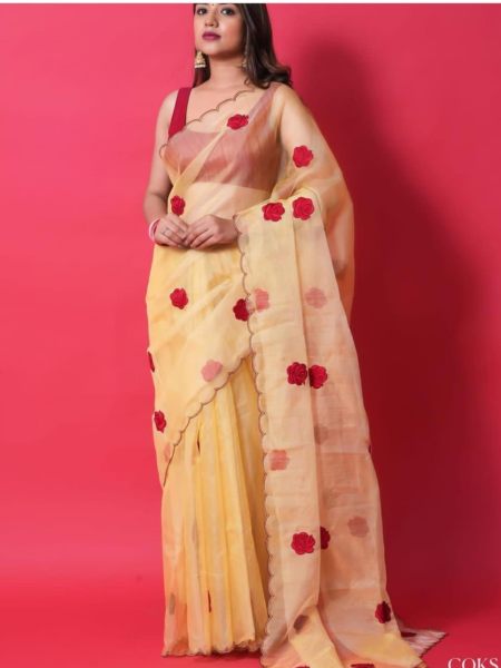 Soft Light Organza Saree With Heavy Embroidery Work   