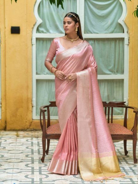 Soft Linen Silk Saree With Beautifull Zari Weaving Border  