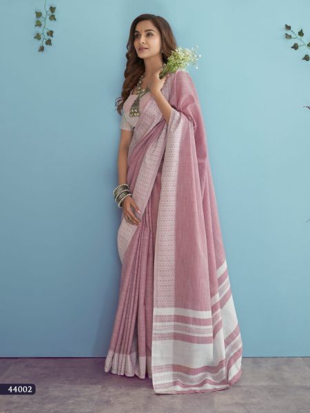  Soft Linen silk with Chikankari Weaved Border Saree 