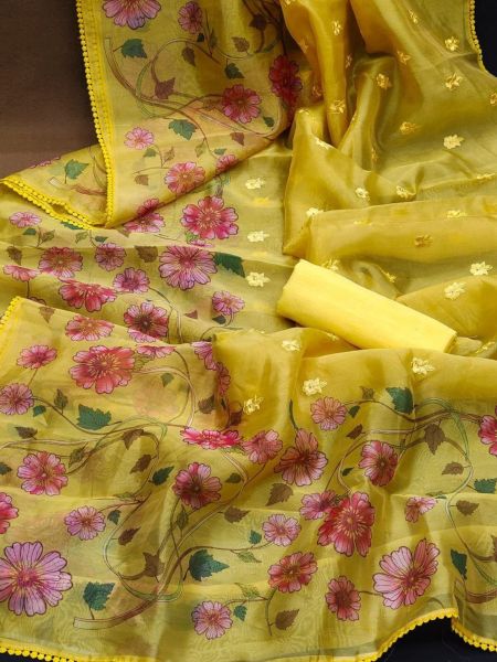 Soft Organza Silk Saree With All Over Embroidered Butti Work  