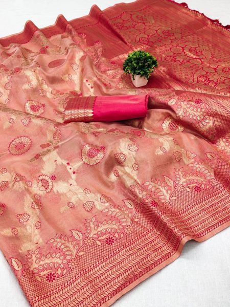  Soft Organza Silk Saree With Meenakari Weawing  Organza Sarees Wholesale