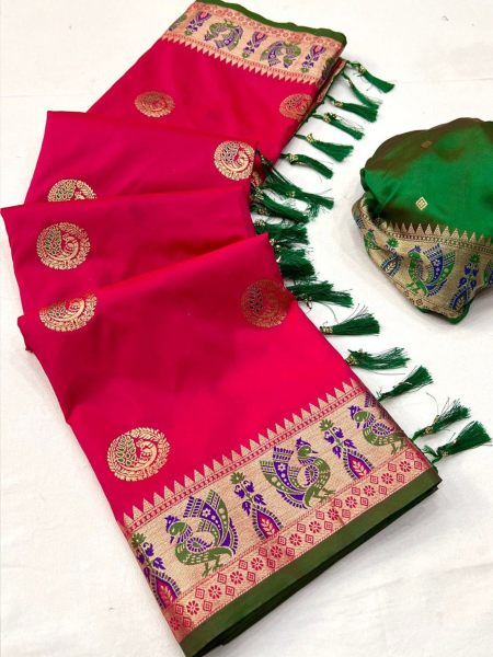 Soft Pethani silk saree with Zari And Meenakri Weaving pallu 