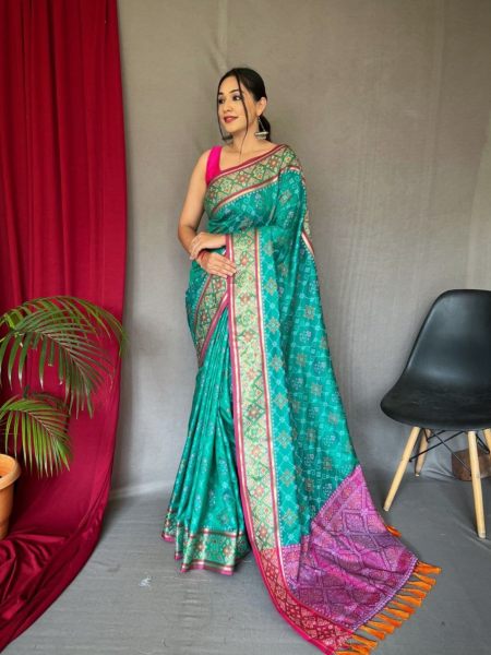 Soft Rangeen Patola Silk Saree With All Over Meenakari Patola Weaving   Patola Silk Sarees Wholesale