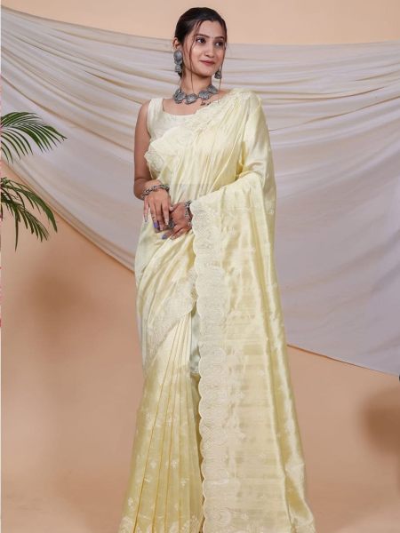 Soft Silk Saree With Kantha Thread Work Border 