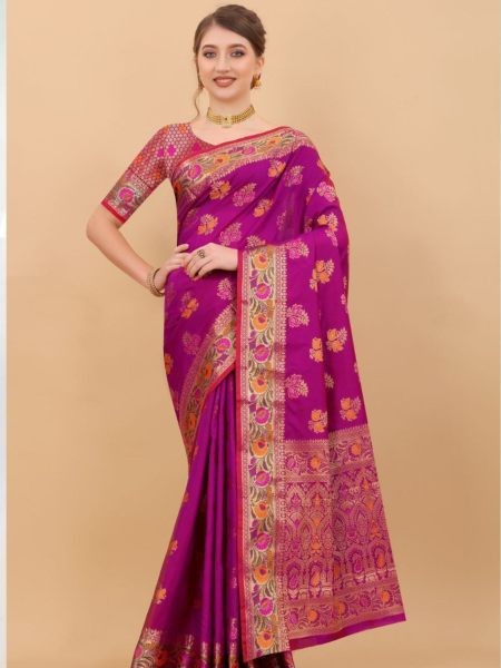 Soft Silk Saree With Meenakari Weaving 