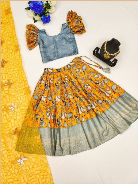 Soft  Zari Silk with Designer Foil Work Lahenga with Zari Weaving Design 