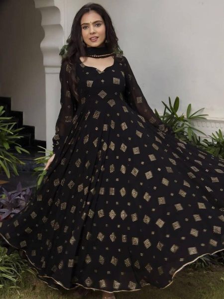 Solid fox Georgette Maxi Dress With Nazreen dupatta with mirror  work  
